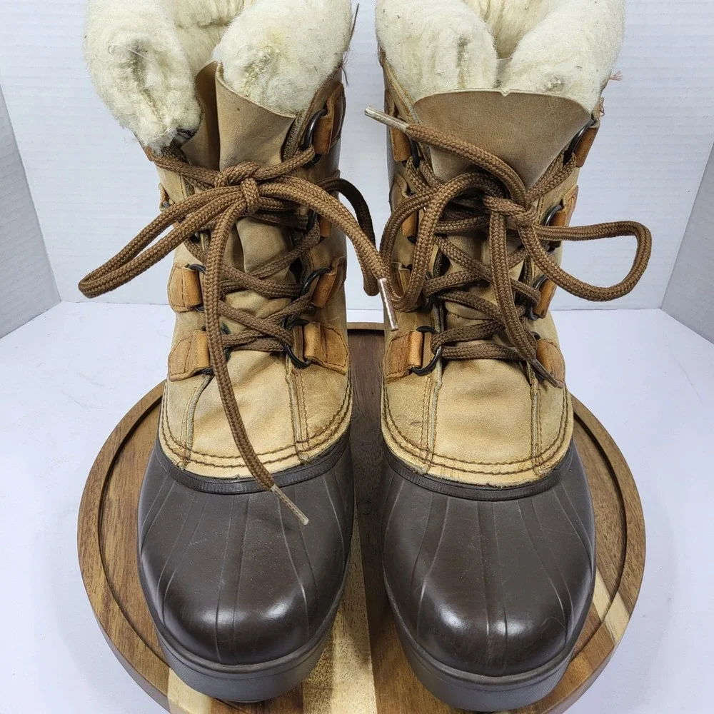 Sorel Alpine Vintage Women 6 Winter Boot Made in Canada Tan Brown Leather Rubber